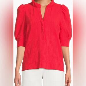 Lilly Pulitzer Elsey top in a red color, featuring elbow-length puff sleeves